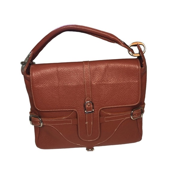 GUIA'S Purse Cognac Pebbled Leather Silver Buckle Italian Messenger Bag Vintage - Picture 7 of 14